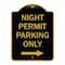 Signmission Night Permit Parking W/ Right Arrow, Black & Gold Aluminum Sign, 18" x 24", BG-1824-23856 A-DES-BG-1824-23856 - alternate 1